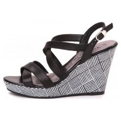 Tamaris Sandały Damskie 40 Czarne. Czarne sandały damskie Tamaris, bez wzorów, eleganckie, na wysokim obcasie, bez zapięcia. Za 350,00 zł.