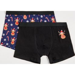 2 pack męskich bokserek w renifery - Granatowy. Niebieskie bokserki męskie Sinsay, bez wzorów. Za 24,99 zł.