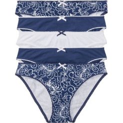 Figi (5 par) bonprix indygo-biały w kwiatowy wzór. Niebieskie majtki damskie bonprix. Za 44,95 zł.
