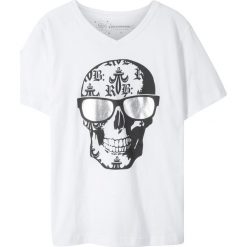 T-shirt Slim Fit bonprix biały z nadrukiem. Białe t-shirty chłopięce bonprix, z nadrukiem, bez rękawów. Za 29,99 zł.