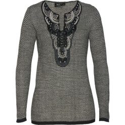 Sweter z aplikacją bonprix czarno-kamienisty. Czarne swetry klasyczne damskie marki bonprix, z aplikacjami. Za 149,99 zł.
