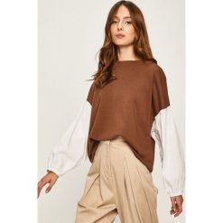 Answear - Bluza. Brązowe bluzy damskie ANSWEAR, s, bez wzorów, z bawełny, bez rękawów, bez kaptura. W wyprzedaży za 69,90 zł.