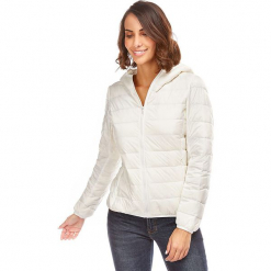 Kurtka puchowa w kolorze kremowym. Białe kurtki damskie pikowane marki Snowie Collection, s, z puchu. W wyprzedaży za 159,95 zł.