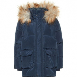 Kurtka puchowa "Markos" w kolorze granatowym. Niebieskie kurtki chłopięce Name it Mini & Kids, z puchu. W wyprzedaży za 135,95 zł.