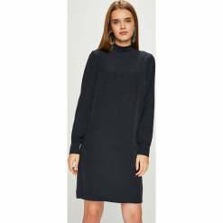 Tommy Hilfiger - Sukienka. Czarne długie sukienki marki TOMMY HILFIGER, z materiału, eleganckie, ze stójką, z długim rękawem. Za 649,90 zł.