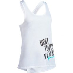 Top do treningu crossowego damski. Białe topy damskie DOMYOS, l, bez wzorów, z bawełny, bez rękawów, na fitness i siłownię. Za 44,99 zł.