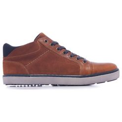 Skórzane sneakersy w kolorze brązowym. Pomarańczowe trampki męskie Eva Lopez, Maria Barcelo, bez wzorów, ze skóry, na sznurówki. W wyprzedaży za 329,95 zł.