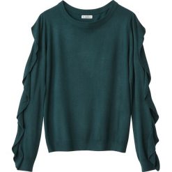 Kardigany damskie: Sweter z okrągłym wycięciem szyi z falbankami