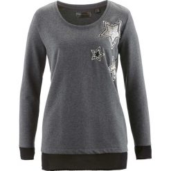 Bluza bonprix antracytowy melanż. Szare bluzy damskie bonprix, z aplikacjami, z szyfonu, bez rękawów, bez kaptura. Za 37,99 zł.
