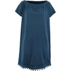 Sukienka z dżerseju z dekoltem "carmen" bonprix ciemnoniebieski. Niebieskie sukienki damskie bonprix, bez wzorów, z dżerseju, bez kołnierzyka, bez rękawów. Za 44,99 zł.