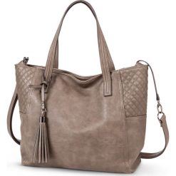 Torebka shopper ze stebnowanym przeszyciem i chwostem bonprix kamienisty. Szare torby damskie na zakupy bonprix, bez wzorów, bez dodatków. Za 109,99 zł.