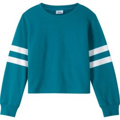 Bluza dresowa bonprix morski turkusowy. Niebieskie bluzy dziewczęce bonprix, w paski, z bawełny, sportowe, bez rękawów, bez kaptura. Za 44,99 zł.