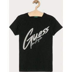 Guess Jeans - T-shirt dziecięcy 116-176 cm. Białe bluzki dziewczęce Guess Jeans, z aplikacjami, z bawełny, z okrągłym kołnierzem, z krótkim rękawem, krótkie, bez kaptura. Za 139,90 zł.