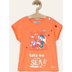 Desigual - T-shirt dziecięcy 104-164 cm. Pomarańczowe bluzki dziewczęce Desigual, z aplikacjami, z bawełny, z okrągłym kołnierzem, z krótkim rękawem, krótkie, bez kaptura. Za 169,90 zł.