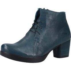 Skórzane botki w kolorze morskim. Niebieskie botki damskie Think!, bez obcasa, na obcasie, na sznurówki. W wyprzedaży za 459,95 zł.