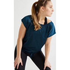 Koszulka fitness cardio krótki rękaw 120 damska. Niebieskie t-shirty damskie DOMYOS, bez wzorów, z elastanu, bez kołnierzyka. Za 29,99 zł.