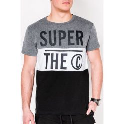 T-shirt męski z nadrukiem S1077 - grafitowy. Szare t-shirty męskie Ombre Clothing, s, z nadrukiem, z bawełny, bez kołnierzyka. Za 13,99 zł.