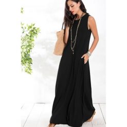 Sukienka ADRIANA BLACK. Czarne sukienki damskie Sukienka ADRIANA BLACK, s, bez wzorów, bez kołnierzyka, bez rękawów, długie. W wyprzedaży za 59,00 zł.