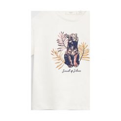 Mango Kids - T-shirt dziecięcy Gato 110-164 cm. Białe bluzki dziewczęce Mango Kids, z haftami, z bawełny, z okrągłym kołnierzem, z krótkim rękawem, krótkie, bez kaptura. Za 49,90 zł.