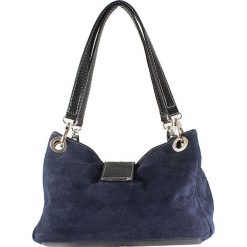 Skórzana torebka w kolorze niebieskim - 26,5 x 18 x 12 cm. Niebieskie torebki klasyczne damskie ORE10, w paski, ze skóry. W wyprzedaży za 89,95 zł.
