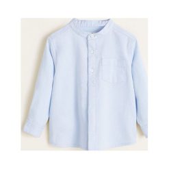 Mango Kids - Koszula dziecięca 80-104 cm. Niebieskie koszule chłopięce marki Mango Kids, bez wzorów, z bawełny, casualowe, ze stójką, z długim rękawem, długie. Za 59,90 zł.
