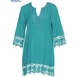 Turkusowa tunika plażowa Sunflair Pure Ocean 23820. Niebieskie tuniki plażowe damskie SUNFLAIR, na plażę, bez wzorów, bez kołnierzyka, bez rękawów. Za 269,00 zł.