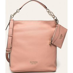 Guess Jeans - Torebka. Różowe torby damskie na zakupy Guess Jeans, w paski, z bawełny, duże, bez dodatków. Za 649,90 zł.