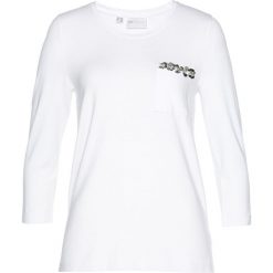 Shirt z aplikacją bonprix biały. Białe koszulki damskie bonprix, z aplikacjami, bez kołnierzyka, bez rękawów. Za 69,99 zł.