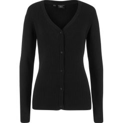 Sweter rozpinany bonprix czarny. Czarne swetry damskie bonprix, bez wzorów, bez rękawów, bez kaptura. Za 49,99 zł.