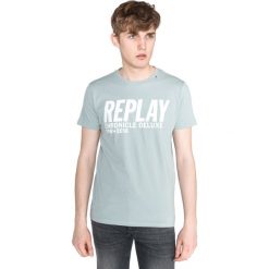 Replay Koszulka Niebieski Szary. Szare podkoszulki męskie Replay, xxl, z nadrukiem, z bawełny, bez kołnierzyka, z krótkim rękawem, krótkie. Za 188,95 zł.