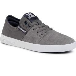 Tenisówki SUPRA - Stacks II 08183-026-M Grey/Navy/White. Szare półbuty męskie Supra, na co dzień, bez wzorów, ze skóry, klasyczne, bez zapięcia. Za 249,00 zł.