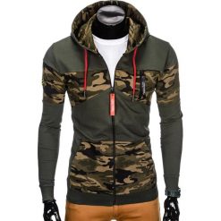 Bluzy męskie: BLUZA MĘSKA ROZPINANA Z KAPTUREM B801 - KHAKI