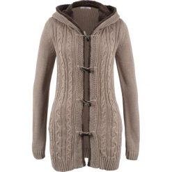 Sweter rozpinany z guzikami kołkami bonprix brunatny. Pomarańczowe swetry damskie marki bonprix, bez wzorów, bez rękawów, bez kaptura. Za 69,99 zł.