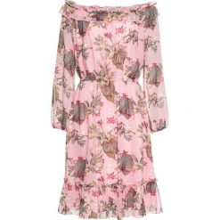 Sukienka "carmen" w kwiaty bonprix jasnoróżowo-zielony w kwiaty. Różowe sukienki damskie bonprix, na lato, z aplikacjami, bez kołnierzyka, bez rękawów. Za 149,99 zł.