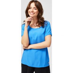 Bluzka koszulowa. Niebieskie bluzki damskie Moodo, xl, bez wzorów, z wiskozy, z koszulowym kołnierzykiem, z krótkim rękawem. Za 29,99 zł.