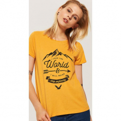 T-shirt z nadrukiem - Żółty. Żółte t-shirty damskie House, l, z nadrukiem. Za 29,99 zł.