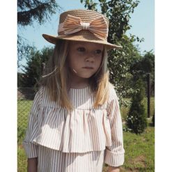 Sukienka z falbanką, PINK STRIPES. Różowe sukienki dziewczęce z falbanami Pakamera, z bawełny, z długim rękawem, długie. Za 85,00 zł.