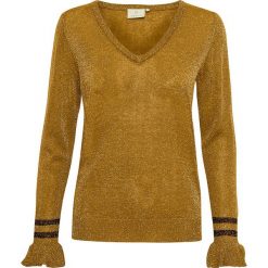 Sweter "Vigga" w kolorze musztardowym. Pomarańczowe swetry damskie Kaffe, l, w paski, bez rękawów, bez kaptura. W wyprzedaży za 155,95 zł.