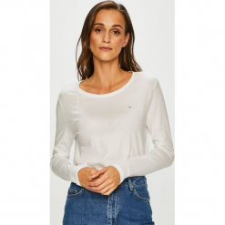 Tommy Jeans - Bluzka. Różowe bluzki damskie marki Tommy Jeans, s, z bawełny, z okrągłym kołnierzem. Za 179,90 zł.