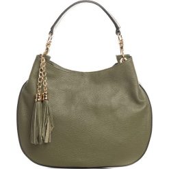 Shopper bag damskie: Skórzana torebka w kolorze oliwkowym – 33 x 25 x 8 cm