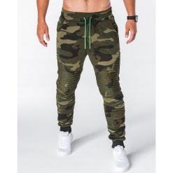 SPODNIE MĘSKIE DRESOWE P644 - MORO. Szare spodnie dresowe męskie Ombre Clothing, moro, z bawełny. Za 55,00 zł.