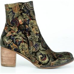 Botki na słupku z wywijaną cholewką - skóra naturalna - model 454 - kolor złota mozaika. Żółte botki damskie Zapato, na wiosnę, ze skóry, eleganckie, za kostkę, na wysokim obcasie, na obcasie, na zamek. Za 399,00 zł.