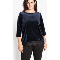 T-shirty damskie: T-shirt z okrągłym dekoltem z welurowej dzianiny, rękaw 3/4