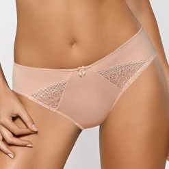 Figi klasyczne Adeline Beige. Brązowe majtki damskie marki Gaia, z haftami, z bawełny. Za 35,99 zł.