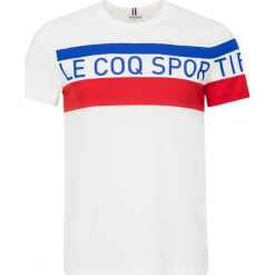 Koszulka Le Coq Sportif Tennis 1811665. Czerwone koszulki męskie le coq sportif, xl, w paski, z bawełny, street, z kontrastowym kołnierzykiem, z krótkim rękawem, krótkie. W wyprzedaży za 109,99 zł.