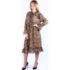 Sukienka ze wzorem. Szare sukienki damskie Bessa, Moonlight, l, bez wzorów, z falbankami, z długim rękawem, długie, midi. W wyprzedaży za 144,95 zł.