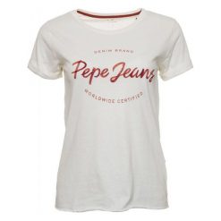 Pepe Jeans T-Shirt Damski Erin Xs Kremowy. Białe koszulki damskie Pepe Jeans, xs, z nadrukiem, z jeansu, bez kołnierzyka, bez rękawów. Za 189,00 zł.