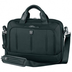 Torba w kolorze czarnym na laptopa - (S)38 x (W)29 x (G)11 cm. Czarne torby na laptopa marki Victorinox, w paski, z materiału. W wyprzedaży za 719,95 zł.