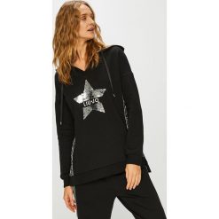 Liu Jo - Bluza. Czarne bluzy damskie z kieszeniami marki Liu Jo, s, z nadrukiem, z elastanu, z kapturem. W wyprzedaży za 359,90 zł.