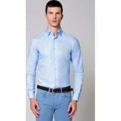 Koszula Błękitna w Kropki Santana. Niebieskie koszule męskie LANCERTO, m, z haftami, z bawełny, eleganckie, z klasycznym kołnierzykiem, bez rękawów. Za 299,90 zł.